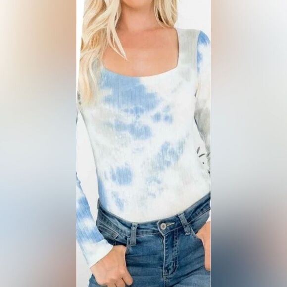Le Lis Tie Dye Square Neck One Piece Ribbed Bodysuit Women’s Small - Picture 1 of 4